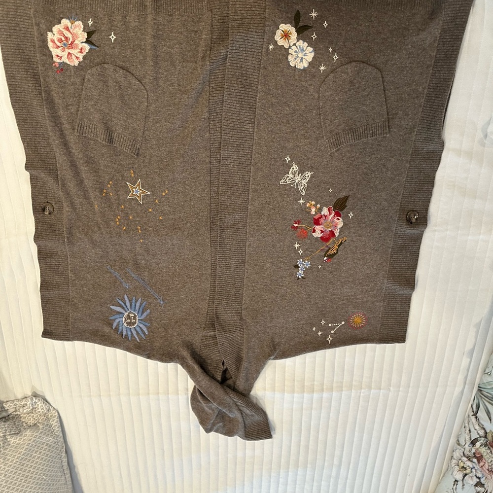 Johnny Was Brown Embroidered Sweater Poncho